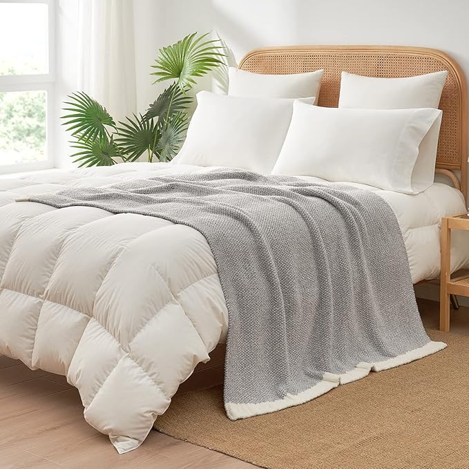 Snuggle Sac Buttery Grey Throw Blanket for Couch, Reversible Super Soft Warm Blankets Cozy Knit Fuzzy Plush Lightweight Throws for Sofa, Bed, Heather Grey, 50"x 60"-Ruum Studio Home