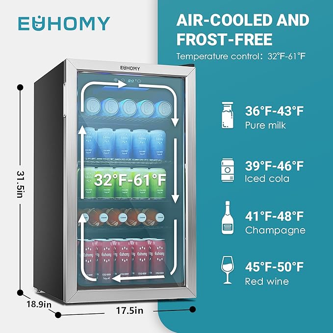 EUHOMY Beverage Refrigerator Cooler, 130 Can Mini Fridge with Glass Door for Soda Beer or Wine, Beverage Cooler for Home, Office, Bar with Adjustable Removable Shelves, Silver-Ruum Studio Home