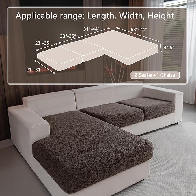 Couch Cushion Covers for Sectional Sofa, Stretch Soft Sofa Slipcovers Washable Wear-Resistant Universal Furniture Protector for Living Room(2 Seaters Covers+1 Chaise Cover, Brown)-Ruum Studio Home