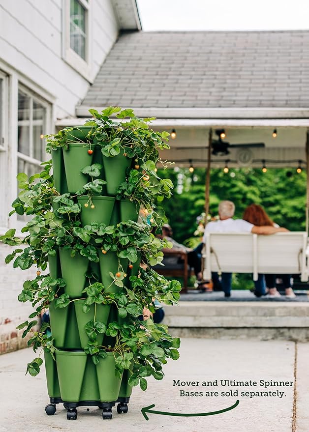 Greenstalk Patented Large 5 Tier Vertical Garden Planter with Patented Internal Watering System Great for Growing a Variety of Strawberries, Vegetables, Herbs, & Flowers (Evergreen)-Ruum Studio Home