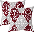HWY 50 Burgundy Red Decorative Throw Pillow Covers 18x18 Inch, Pack of 2 Embroidered Cotton Farmhouse Cushion Cover Pillow Case for Sofa Couch Living Room Bed Bedroon, Accent Geometric-Ruum Studio Home