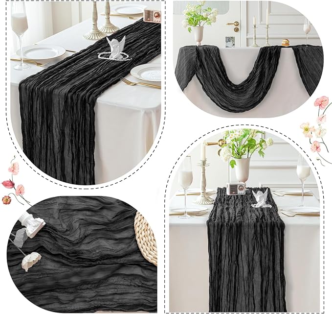 Sioloc Black Cheesecloth Table Runner Fall Autumn Decor for Home 10ft Table Cloth for Wedding Birthday Party Halloween Thanksgiving Decorations-Ruum Studio Home