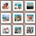 Vittanly 12x12 Picture Frames Set of 9, Shatter Resistant Plexiglass, Display 8x8 Pictures with Mat or 12x12 without Mat, Photo Frames for Wall Mount, Engineered Wood, Brown-Ruum Studio Home