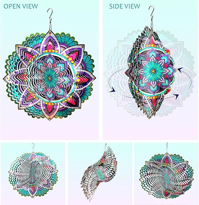 Hanging Wind Spinners for Yard and Garden Mandala Purple Star,Kinetic Wind Spinners Outdoor Worth Gift Christmas Decorations,12Inch Stainless Steel Wind Spinner for Outdoor&Indoor Decor-Ruum Studio Home