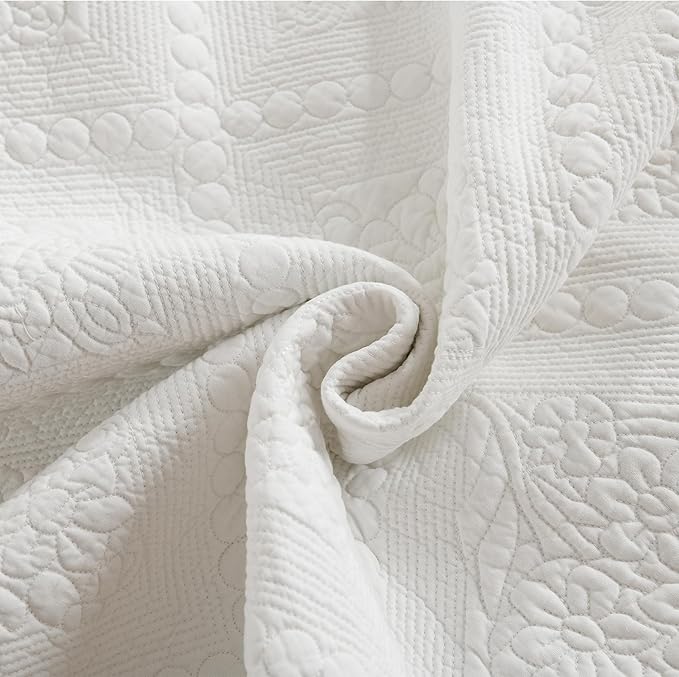 MarCielo 3-Piece 100% Cotton Oversized Bedspread Lightweight Quilt Coverlet Embroidery Farmhouse Bedding Set (TK White, Oversized Queen (100"x106"))-Ruum Studio Home