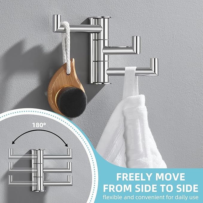 Angle Simple Towel Hook for Bathroom, SUS 304 Stainless Steel Foldable Robe Towel Holder, Wall Coat Hook, Polished Chrome-Ruum Studio Home