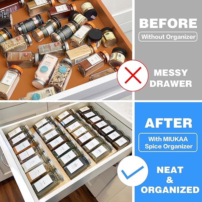 MIUKAA Clear Acrylic Spice Drawer Organizer, 4 Tier Seasoning Jars Drawers Insert, Kitchen Spice Rack Tray for Drawer/Countertop (Jars not included)-Ruum Studio Home