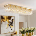10 Lights Gold Flush Mount Rectangle Chandelier, Modern K9 Crystal Chandeliers Light Fixture Rectangular Raindrop Chandelier Pendant Island Light for Living Dining Room Kitchen Bar L47 Inch-Ruum Studio Home