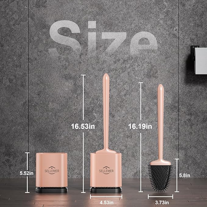 Sellemer Toilet Brush and Holder Set - Flexible Toilet Bowl Brush Head with Silicone Bristles, Compact Size for Storage and Organization, Ventilation Slots Base (1 Pack, Rose Gold)-Ruum Studio Home
