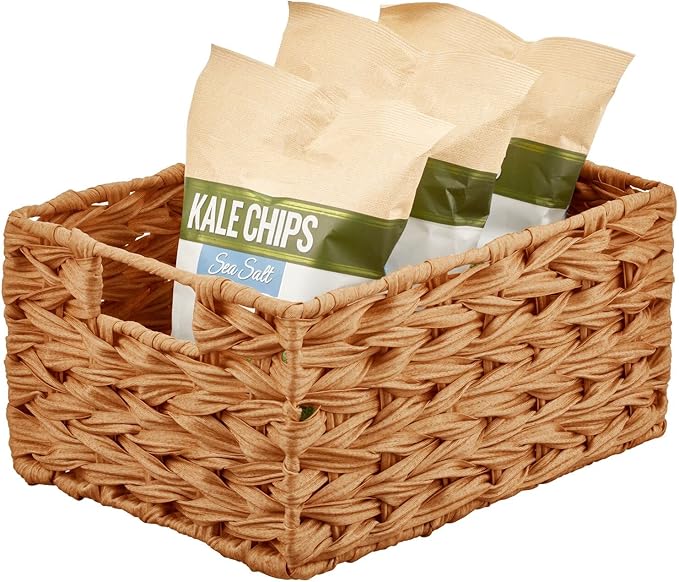 mDesign Woven Farmhouse Kitchen Pantry Food Storage Organizer Basket Bin Box - Container Organization for Cabinets, Cupboards, Shelves, Countertops - Store Potatoes, Onions, Fruit, 6 Pack, Camel Brown-Ruum Studio Home