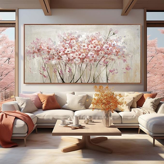 YJYart Landscape Wall Art Floral Wall Pictures Pink and White Canvas Wall Artwork 36"x70" Wall Prints for Living Room Office Wall Decor-Ruum Studio Home
