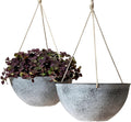 LA JOLIE MUSE Large Hanging Planters for Outdoor Plants - 13 Inch Hanging Flower Pots with Drainage Holes, Set of 2, Rock Grey-Ruum Studio Home