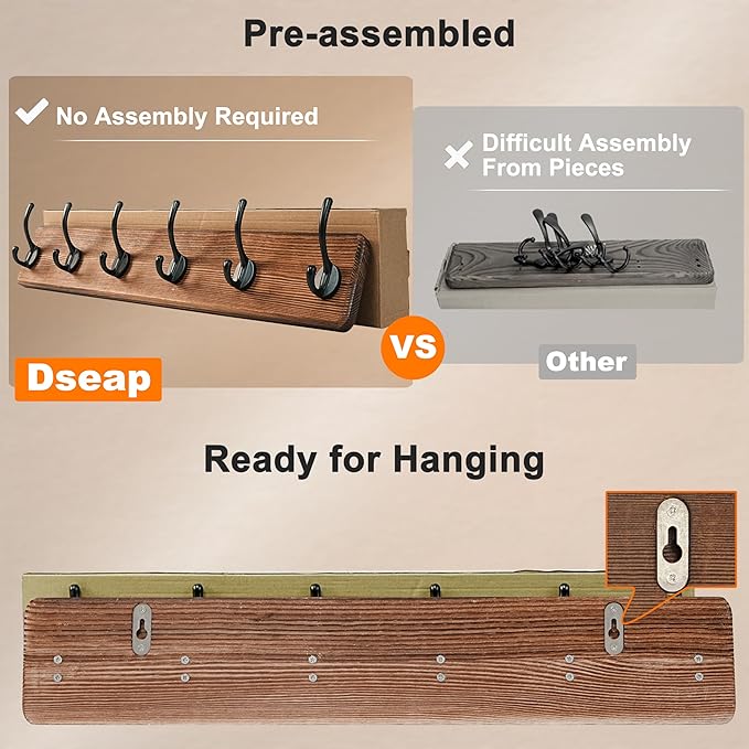 Dseap Coat Rack Wall Mount: 38-1/4" Long, Patented, Heavy-Duty, 10-Double-Hooks Wooden Hanger Rail for Winter Coats Hat Jacket Clothing, White & Black-Ruum Studio Home