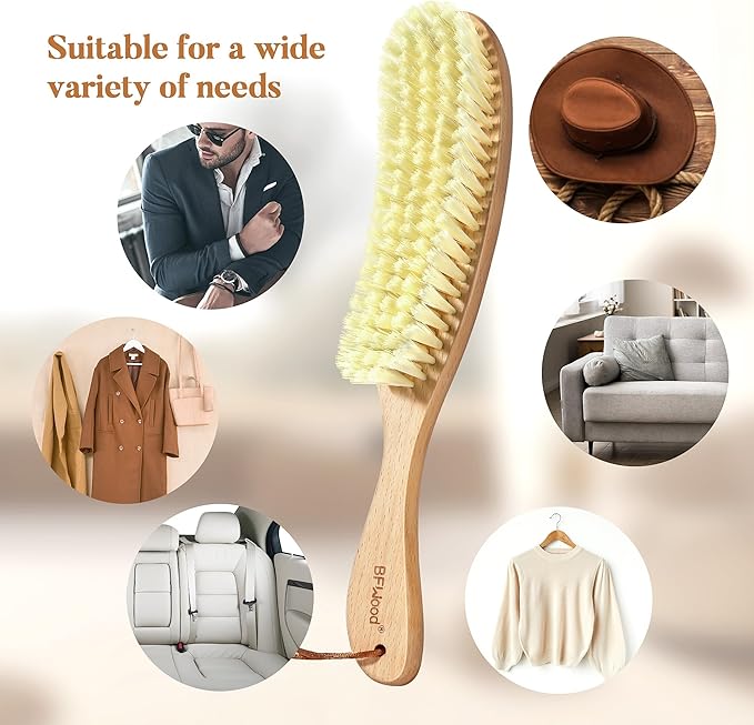 BFWood Clothes Brush - Bristle Lint Brush for Suits, Cashmere, Wool, Velvet, Suede and Pet Hair - Large Beech Wood Handle-Ruum Studio Home