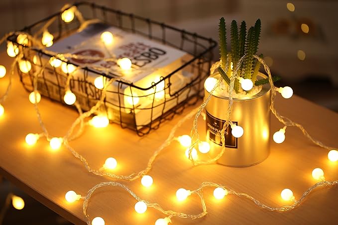 Globe String Lights for Bedroom, 49 Feet 100 LED Fairy Lights Plug in, 8 Modes Warm White Christmas String Lights for Indoor Outdoor Patio Party Garden Wedding Christmas Tree Decor-Ruum Studio Home