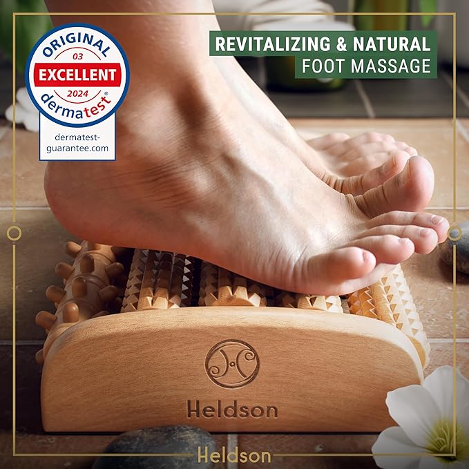 HELDSON® Foot Roller Massager Plantar Fasciitis Pain Relief - Wooden Under Desk Feet Massage - Dual Manual Heel Massagers - Wood Rolling Acupressure Tool with Reflexology Guide - Gift for Men, Women-Ruum Studio Home