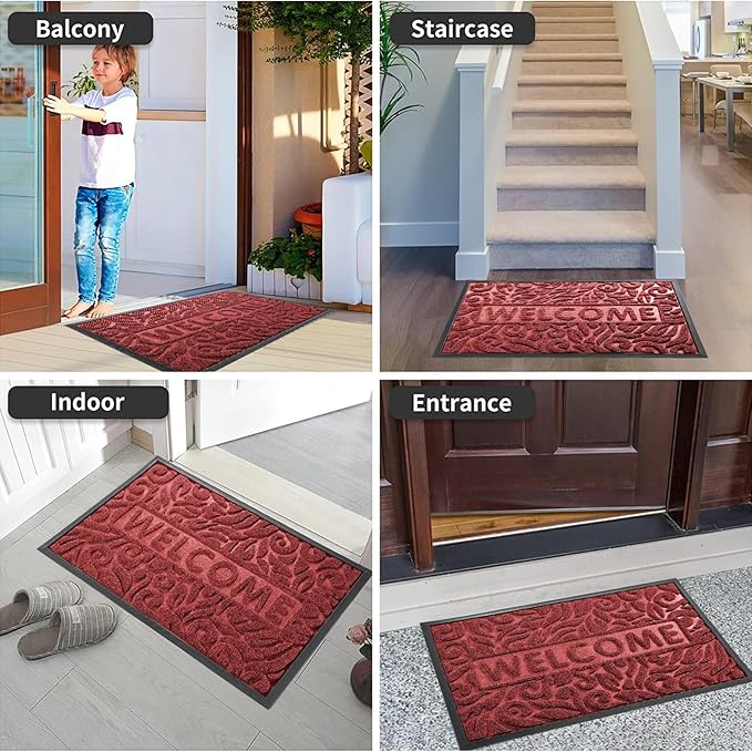 Yimobra Welcome Mat Outdoor, 36x24 Waterproof Large Door Mat Outside Entrance, All-Weather Non Slip Front Door Mat, Low-Profile Entryway Mat Indoor, Porch and Patio, Wine Red-Ruum Studio Home