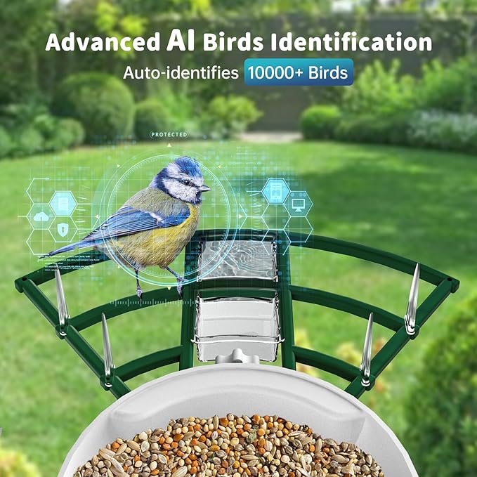 Smart Bird Feeder with Camera Solar Powered & AI Bi rd Identification, 2.4Ghz WiFi Bird feeders for Outdoors, 2K Live Video, Nstant Arrival Alerts - Best Gifts for Bi rd Lovers - Green-Ruum Studio Home