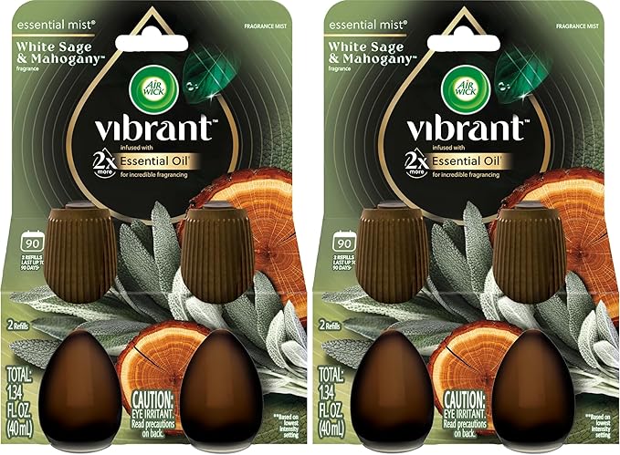 AIR WICK Essential Mist Twin Refill – White Sage & Mahogany (2x.67) oz. (Pack of 2)-Ruum Studio Home