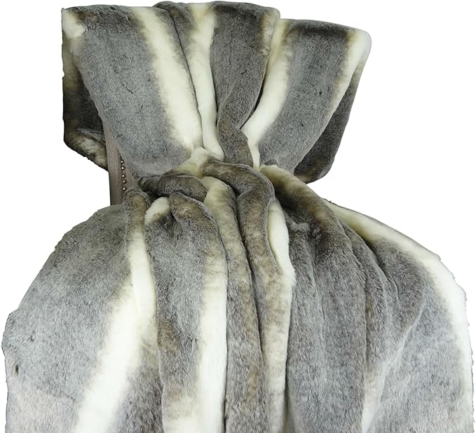 Tissavel Chinchilla Faux Fur Throw Blanket & Bedspread - Chinchilla Faux Fur - Gray Ivory Chinchilla Fur Throw - Luxury Soft Fur, Handmade in US, 16444-Ruum Studio Home