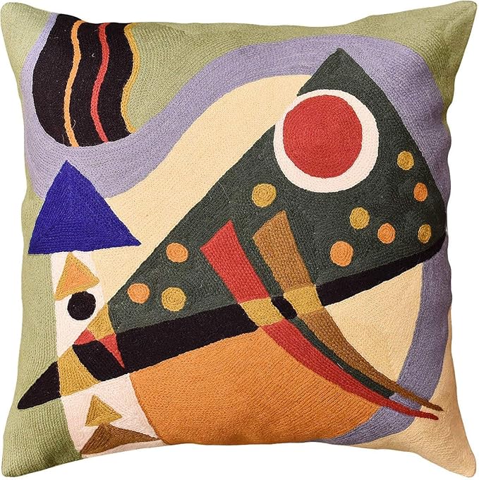 Kandinsky Modern Pillow Cover | Green Abstract Pillows | Modern Outdoor Pillows | Mid Century Chair Cushions | Handmade Wool Size 18x18-Ruum Studio Home