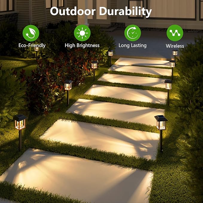 XMCOSY+ Solar Lights Outdoor Waterproof IP65, 25 LM Garden Light for Yard Pathway, Dual-Tone LED Lights with Seed Glass Metal, Solar Powered Landscape Walkway Pathway Decor Lighting (Warm White)-Ruum Studio Home
