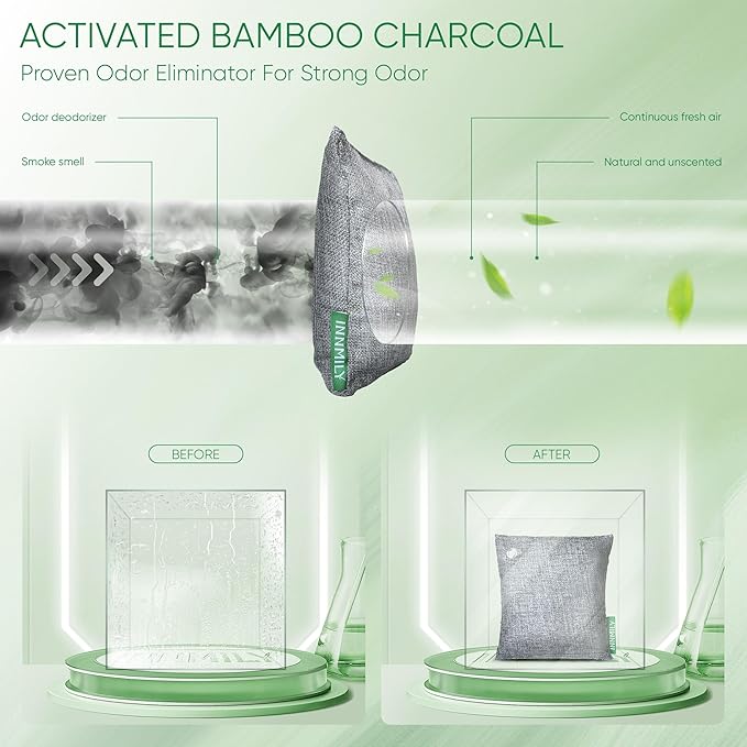 Activated Charcoal Odor Absorber, 6 Pack Natural Shoe Odor Eliminator, Bamboo Charcoal Air Purifying Bags, Sneaker Deodorizer and Moisture Absorbers for Clean Footwear, Shoe Odor Remover-Ruum Studio Home