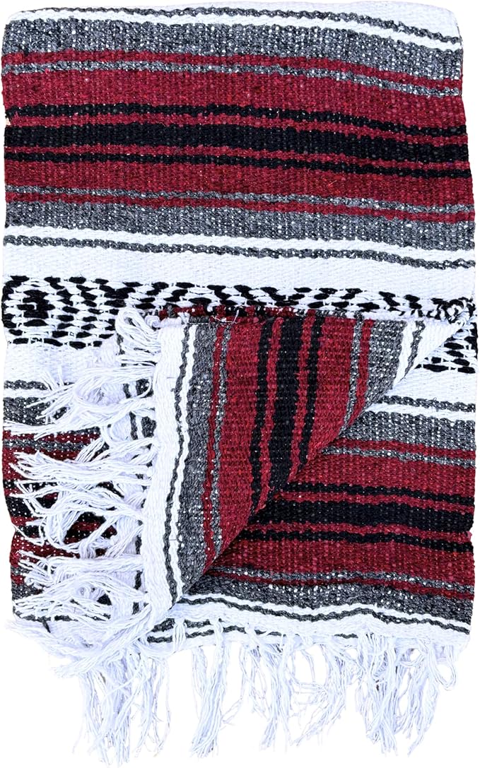 Del Mex Classic Mexican Blanket, Large Authentic Woven Falsa Throw (70"x50"), Artisan Southwest Décor for Beach, Yoga, Outdoors (Burgundy)-Ruum Studio Home
