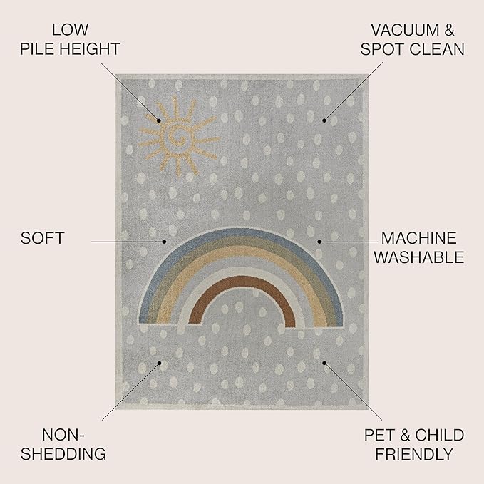JONATHAN Y Machine-Washable Gray/Ivory/Yellow Indoor Area Rug, 4x6, Minha Rainbow Dots, Kids & Novelty, Casual, Classic, Bedroom, Kitchen, Living Room, Easy-Cleaning, Non-Shedding (KDW102A-4)-Ruum Studio Home