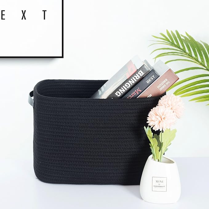 MINTWOOD Design 3-Pack Storage Baskets for Shelves, Decorative Baskets for Organizing, Woven Baskets for Storage, Book Basket Cube Bin Box, Pantry Closet, Shoe Organizer, Black / Black-Ruum Studio Home