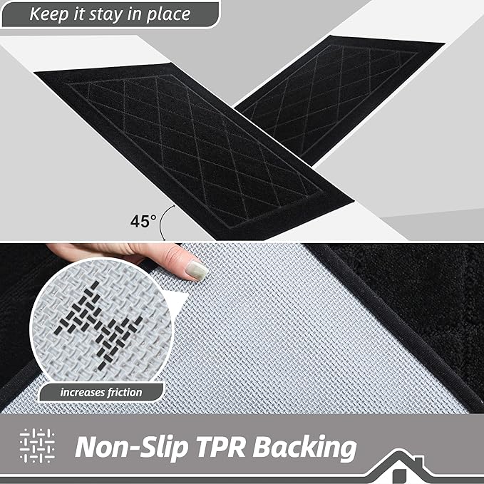 BEQHAUSE Dirt Trapper Door Mat 24" x 60", Doormat Non-Slip Entryway Rugs Washable, Dog Door Mat Stain Resistant and Absorbent Welcome Floor Mat for Front Back Door, Muddy Wet Shoes & Paws, Black-Ruum Studio Home