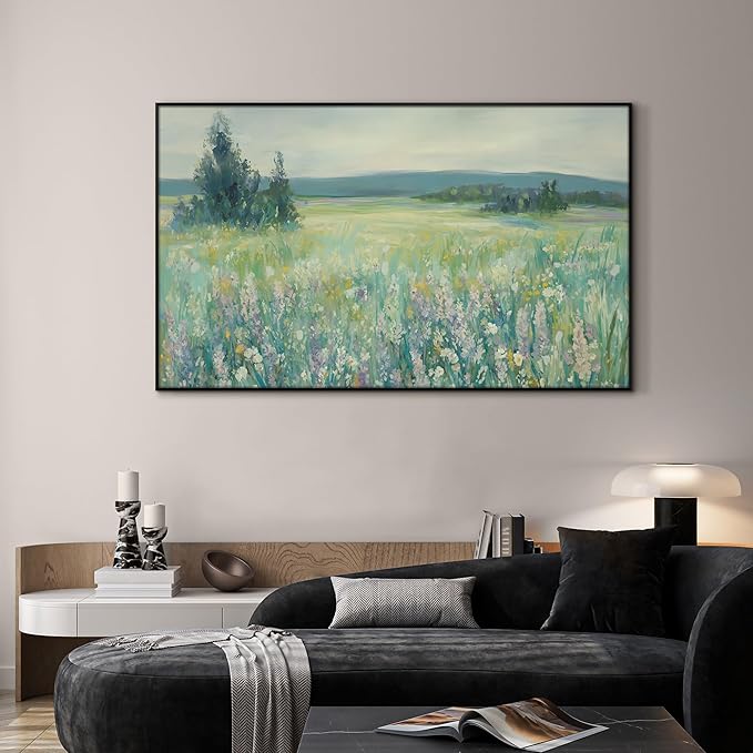 SIGNWIN 36"x60" Extra Large Framed Wall Art Wildflower Meadow Landscape Soft Pastel Nature Illustration for Home Living Room Bedroom Decor (Frame Assembly Required)-Ruum Studio Home
