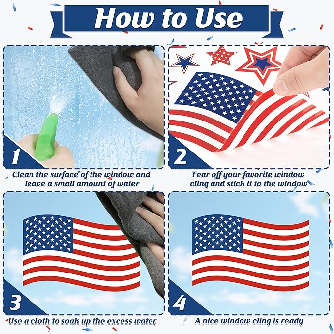 158 Pcs 4th of July Window Clings, 9 Sheets Patriotic Window Clings Decals, Watercolor Double-Sided American Flag Stars Firework Window Stickers for Independence Day Parade Veterans Memorial Day Decor-Ruum Studio Home