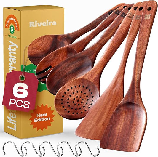 Riveira's 6-Piece Dark Brown Wooden Spoons for Cooking - Elegant Kitchen Essentials/Kitchen Utensils Set for Every Culinary Need Spatula-Ruum Studio Home