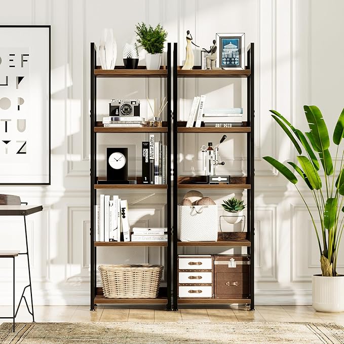 NUMENN Narrow Bookshelf, 5 Tier Bookshelves, Home Office Bookcase Shelf Storage Organizer, Free Standing Storage Shelving Unit for Bedroom, Living Room and Home Office, Vintage-Ruum Studio Home