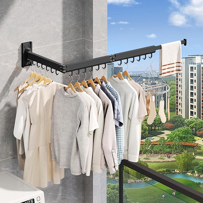 Wall Mounted Clothes Drying Rack, Collapsible Laundry Drying Rack, Retractable Foldable Drying Rack Clothing for Hanging Clothes-Ruum Studio Home