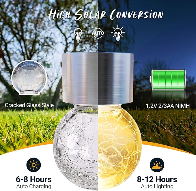 GIGALUMI 24 Pack Solar Outdoor Lights, Solar Hanging Lights for Christmas Decoration-Cracked Glass Solar Lights Outdoor Waterproof for Garden, Yard, Fence, Tree（Warm White）-Ruum Studio Home