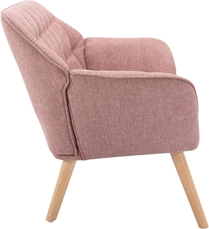 48" Small Loveseat Sofa, Modern Linen Fabric Mini Sofa Couch 2-Seater Love Seat with Quilting Backs and Wood Legs for Living Room, Bedroom and Small Space, Pink-Ruum Studio Home