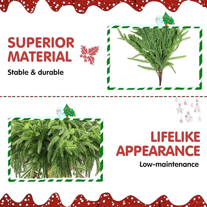 12Pcs Artificial Norfolk Pine Branches 18" Plastic Christmas Plants Decor Faux Greenery Stems Pine Picks Outdoor Faux Plants UV Resistant for Xmas Indoor, Front Porch Home Décor (12, 18inch)-Ruum Studio Home