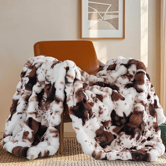 Touchat Cow Print Blanket for Couch, Faux Fur Throw Blanket, Super Heavy Warm Cozy Blankets for Bed Sofa, Bubble Plush Fuzzy Soft Mink Blanket for Living Room Bedroom, Cow Brown-Ruum Studio Home