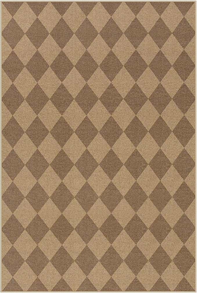 Lahome Checkered Easy Jute 6x9 Rug, Large Rugs for Living Room Dining Room Farmhouse Indoor Outdoor Carpet, Checkerboard Washable Geometric Rug Non Slip Black Carpet for Office Backyard Patio-Ruum Studio Home
