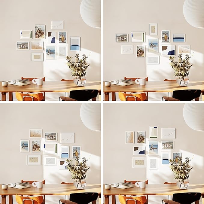 HAUS AND HUES White Oak Wood Gallery Wall Tabletop Frames Made with Real American Oak and Shatter-free Plexiglass - Set of 11 (Eight 4x6, Three 5x7, Framed White)-Ruum Studio Home