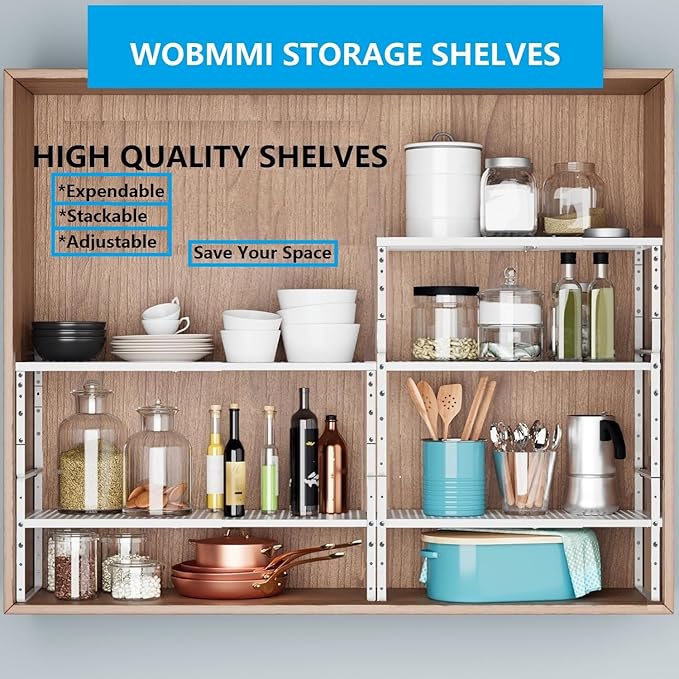 Expandable,Adjustable & Stackable Spice Rack, Cabinet Kitchen Countertop Shelf Organizer,Metal Pantry Storage Shelves - Space-Saving Storage Solution(2Packs/White/Medium)-Ruum Studio Home