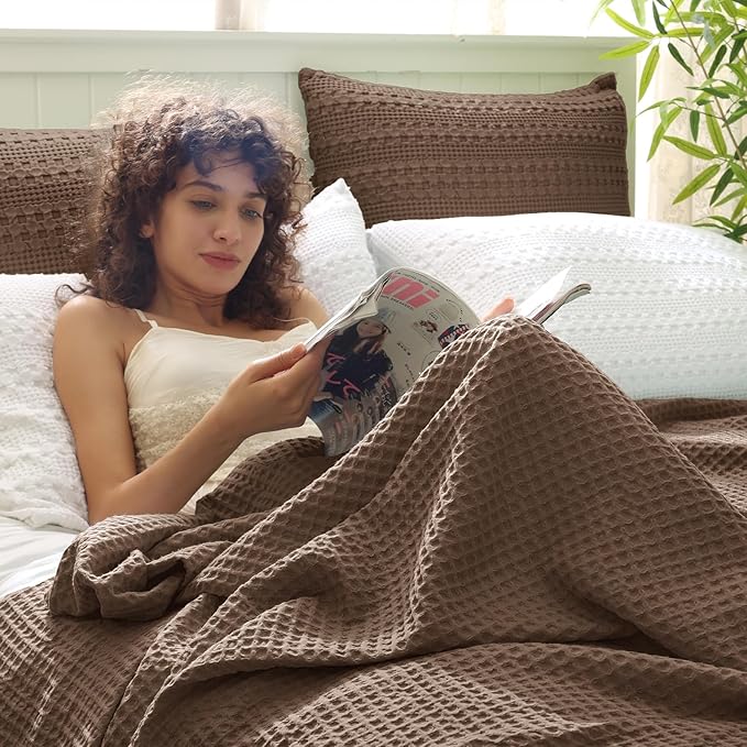 PHF Ultra Soft Waffle Weave Blanket King Size Cocoa Brown（104"x 90"）- Washed Lightweight Breathable Cozy Woven Blanket for Bed - Aesthetic Decor for Couch Bedding Sofa Home Car-Ruum Studio Home