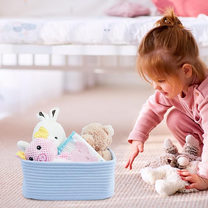 Small Woven Storage Baskets 12“X8”X5“ Decorative Rope Bins for Organizing Shelves, Closets, and Toys, Empty Gift Baskets, Cute Organizer Basket for Home and Office (blue, regular)-Ruum Studio Home