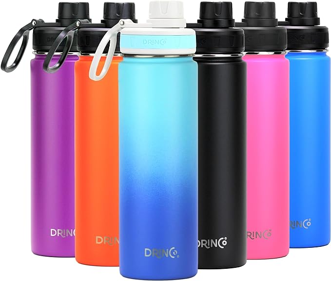 DRINCO Stainless Steel Water Bottle Spout Lid Vacuum Insulated Double Wall Water Bottle Wide Mouth (40oz 32oz 22oz 18oz 14oz) Leak Proof Keeps Cold or Hot (22 oz, 22oz Morning Sky Blue)-Ruum Studio Home