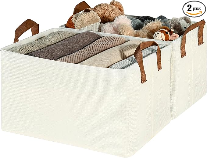 GRANNY SAYS Storage Baskets for Shelves, Closet Organizer Bins, Clothes Storage Bins with Metal Frame, Large Baskets for Organizing and Storage, Collapsible, Ivory, 2-Pack-Ruum Studio Home