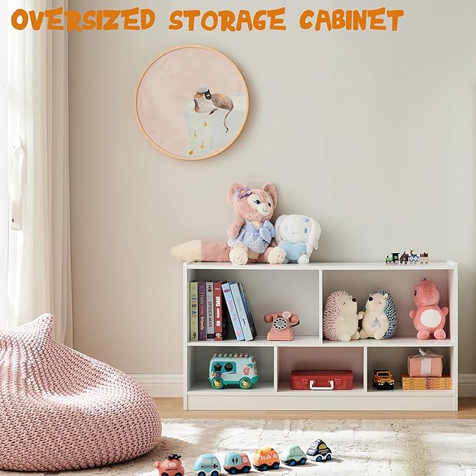 Toy Organizers and Storage, 5-Section Kids Bookshelf for Organizing Books Toys, School Classroom Wooden Storage Cabinet for Children's Room, Playroom, Nursery-Ruum Studio Home