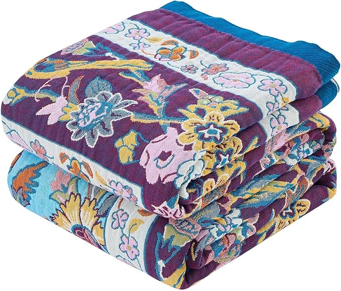 Fall Blanket for Bed, 100% Cotton Soft Rustic Boho Throw Blanket Quilt, 80"x90" Farmhouse Decor Bed Flower Blankets, Light Weight Reversible Bohemian Throw Quilt-Ruum Studio Home