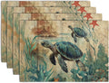 Sea Turtle Placemats Set of 4 Summer Beach Seasonal Linen Table Mats 12x18 Inch Vintage Ocean Animal Heat Resistant Washable Non-Slip Place Mats for Party Kitchen Dining Decoration-Ruum Studio Home